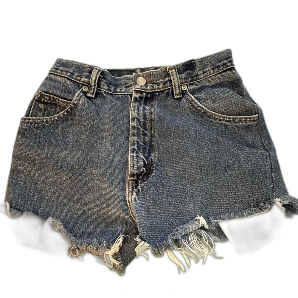 Wrangler Daisy Duke Women Blue Raw Frayed Hem High Rise Cutoff Denim Shorts 28"